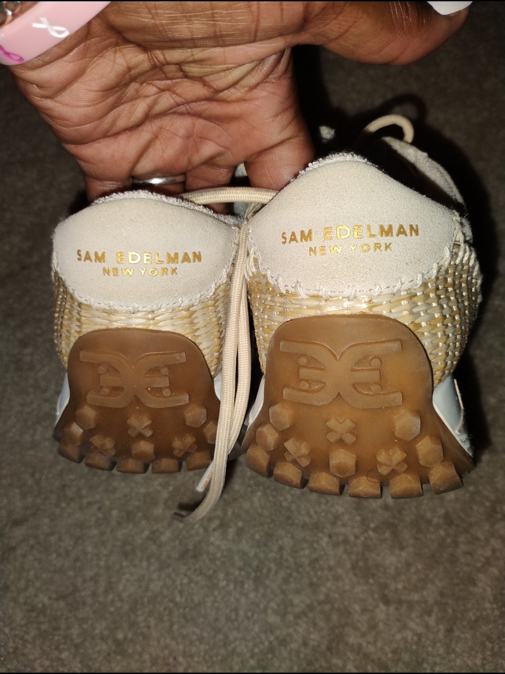 Sam Edelman Raffia-Look Lace-Up Sneakers in Beige and Tan - Picture 5 of 10
